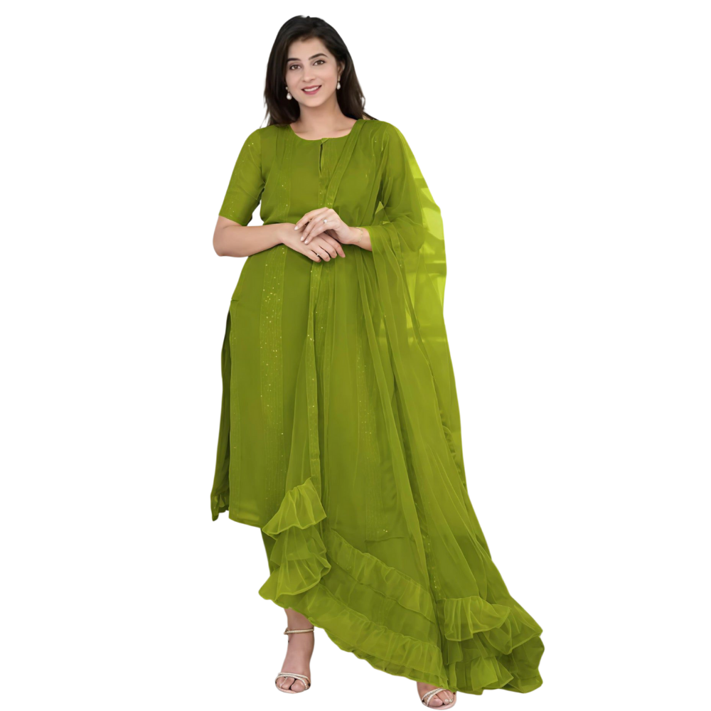 Women’s Sequence Embroidered Work Kurta with Trouser/Pant & Dupatta Set (Pack of 1)