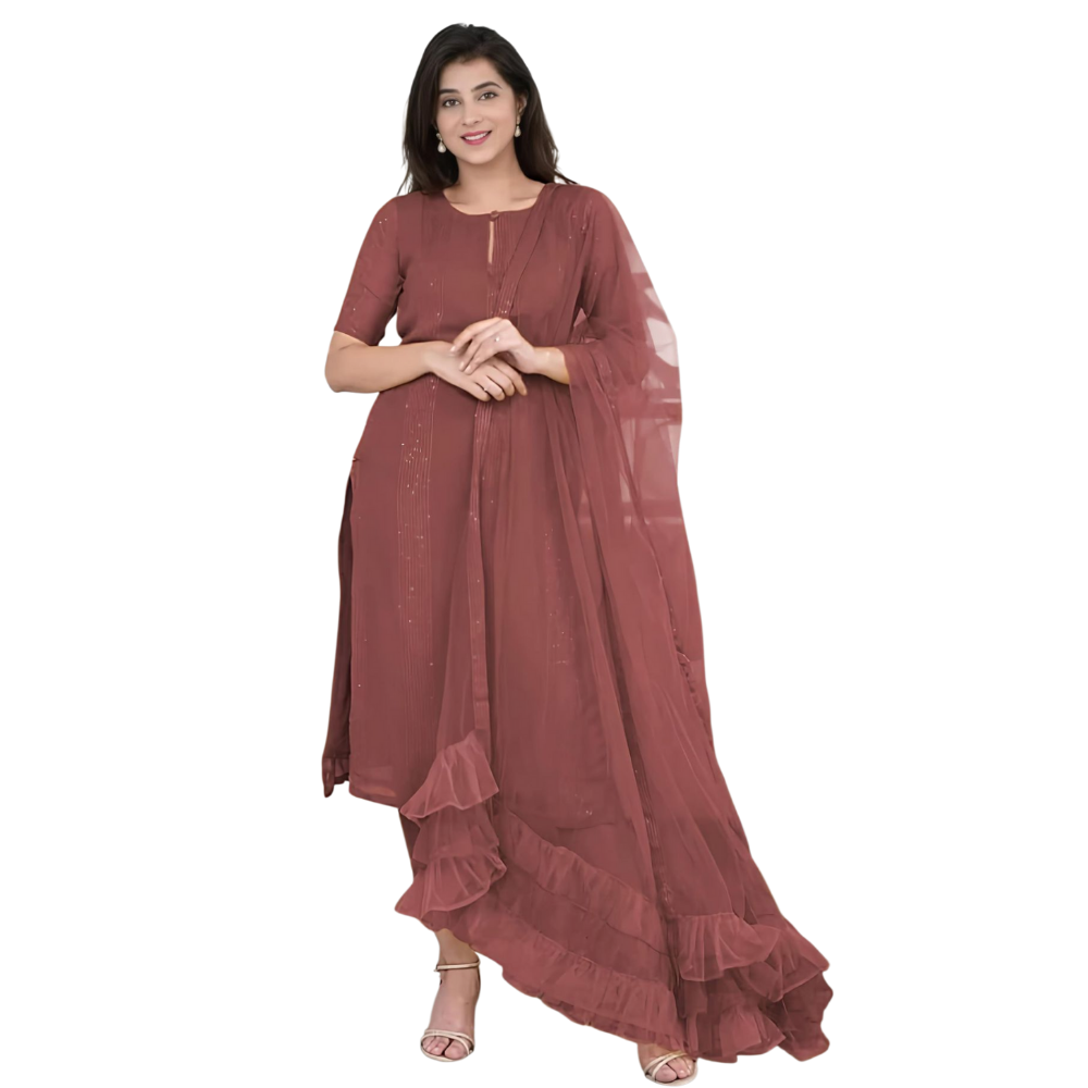 Women’s Sequence Embroidered Work Kurta with Trouser/Pant & Dupatta Set (Pack of 1)