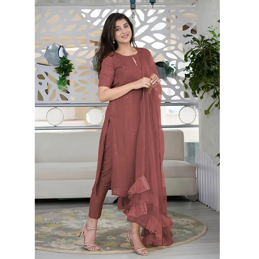 Women’s Sequence Embroidered Work Kurta with Trouser/Pant & Dupatta Set (Pack of 1)