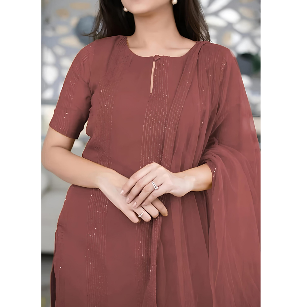 Women’s Sequence Embroidered Work Kurta with Trouser/Pant & Dupatta Set (Pack of 1)