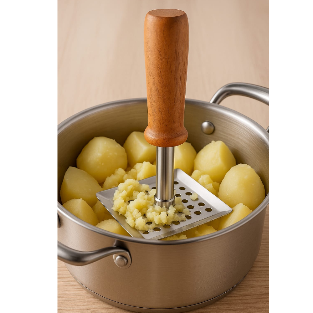 ROYAL EAGLE Stainless Steel Potato Masher with Wooden Handle Stainless Steel, Wood Masher (Pack of 1)