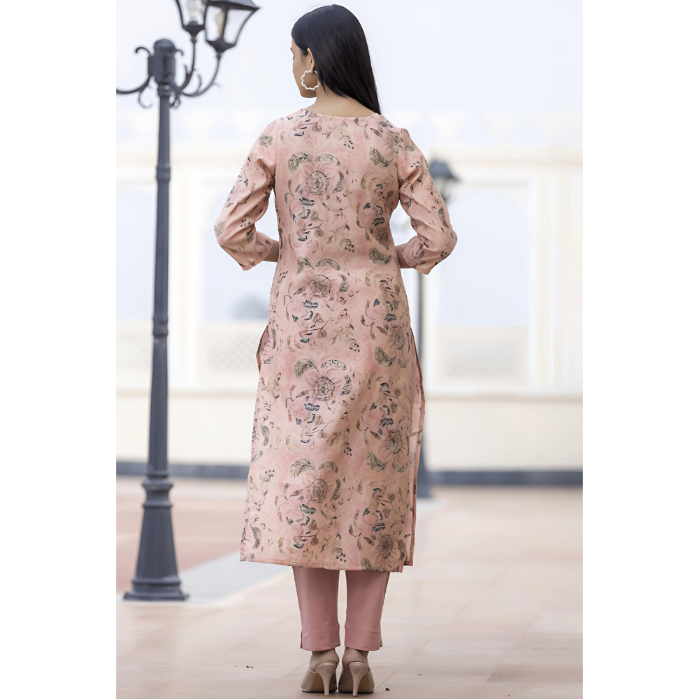 Peach Floral Printed Modal Teby cotton Suit Set (Pack of 1)