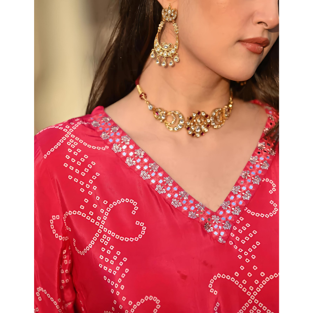 Ombre Pure Crepe Bandhani Suit Set for Women's (Pack of 1)