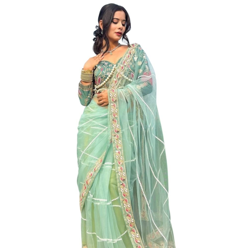 Women's Designer Sarees with Motiwork Blouse Piece