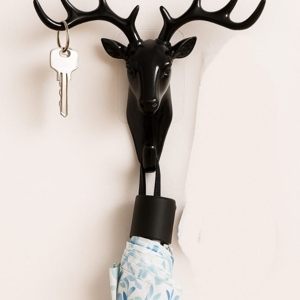 ROYAL EAGEL Deer Head Self Adhesive Wall Door Hook Hanger for Bag Keys, Sticky Hook (Pack of 1)