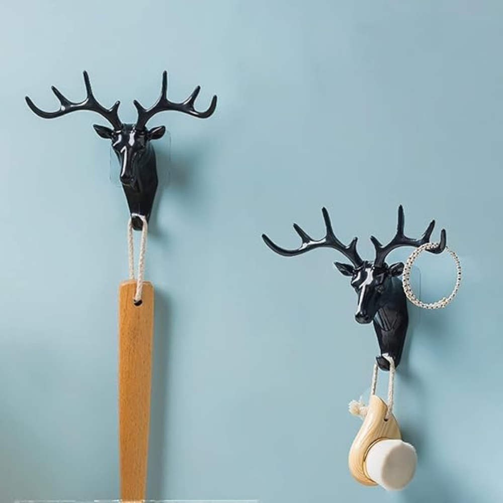 ROYAL EAGEL Deer Head Self Adhesive Wall Door Hook Hanger for Bag Keys, Sticky Hook (Pack of 1)