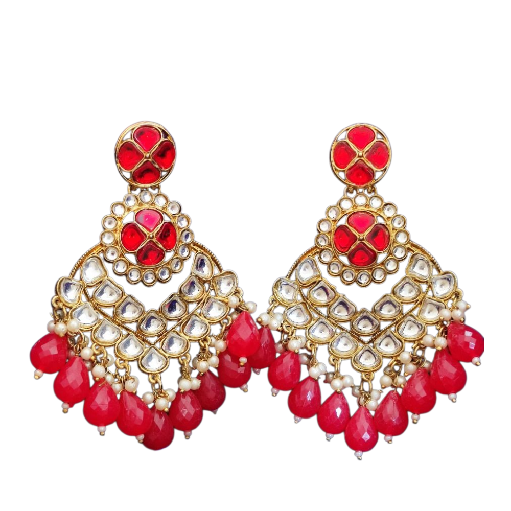 Women's Traditional Red Kundan Chandbali Earrings (Pack of 1)