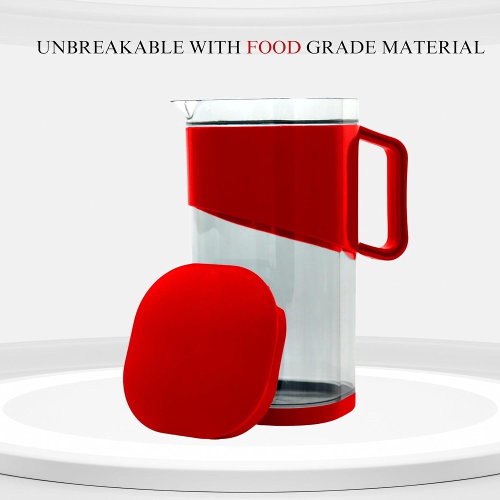 ROYAL EAGLE Plastic Jug with Lid | Red Water Jug for Dining Table | Ideal for Ice Tea, , Cocktails, Mocktails & Beverages | Stylish & Durable Pitcher for Home or Party Use – 1800 ml