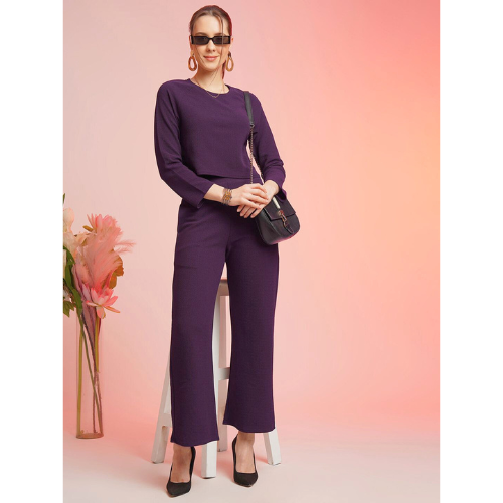 Woman Stylish Cotton Blend Round Neck Co-ords Set ( pack of 1 )