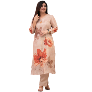 Women's Chanderi Cotton Straight Printed Kurta with Pant
