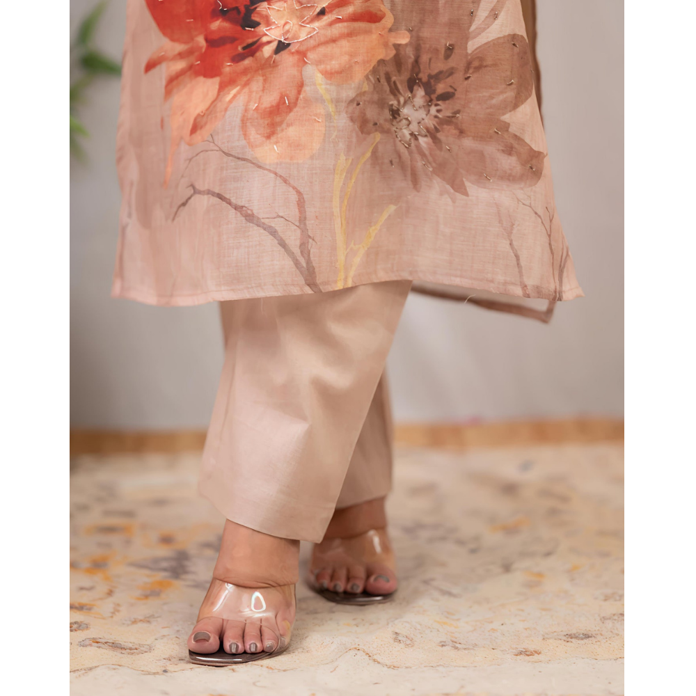 Women's Chanderi Cotton Straight Printed Kurta with Pant