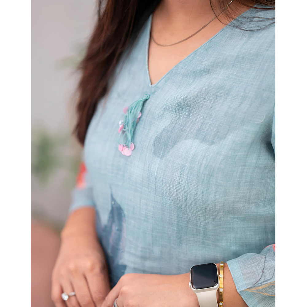 Women's Chanderi Cotton Straight Printed Kurta with Pant