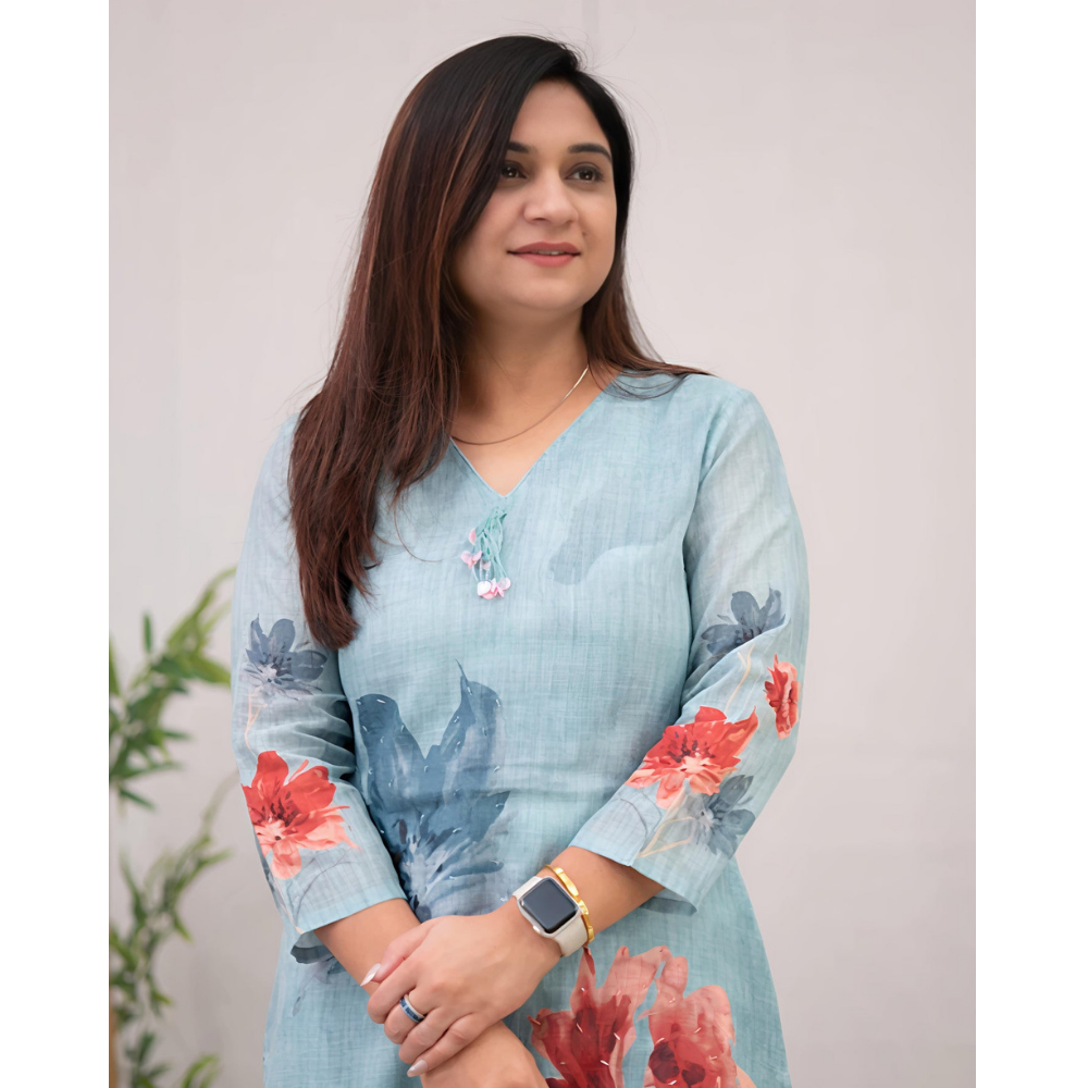 Women's Chanderi Cotton Straight Printed Kurta with Pant