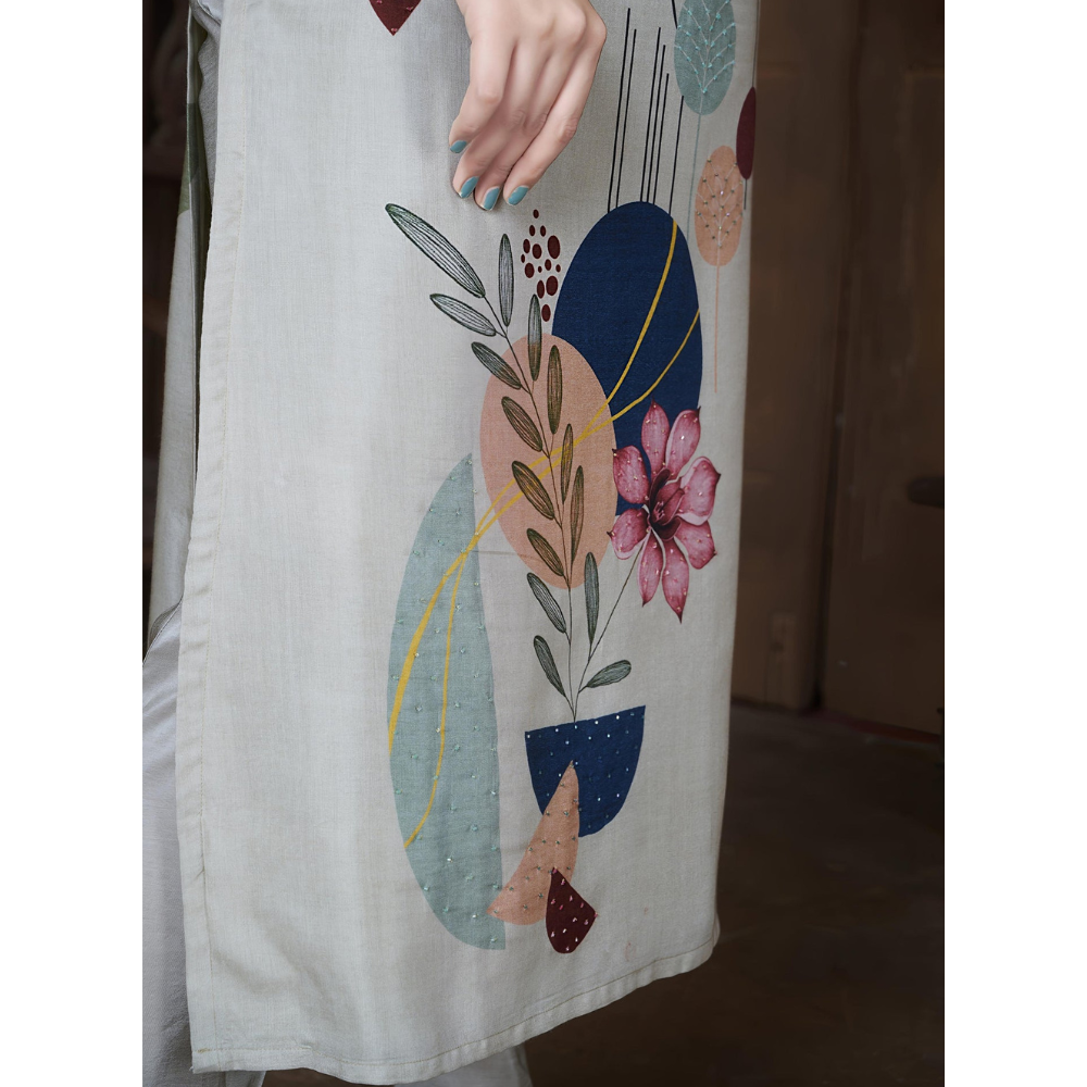 Tasser Cream Suits With Handwork In Muslin Blends Fabrics for Women (Pack of 1)