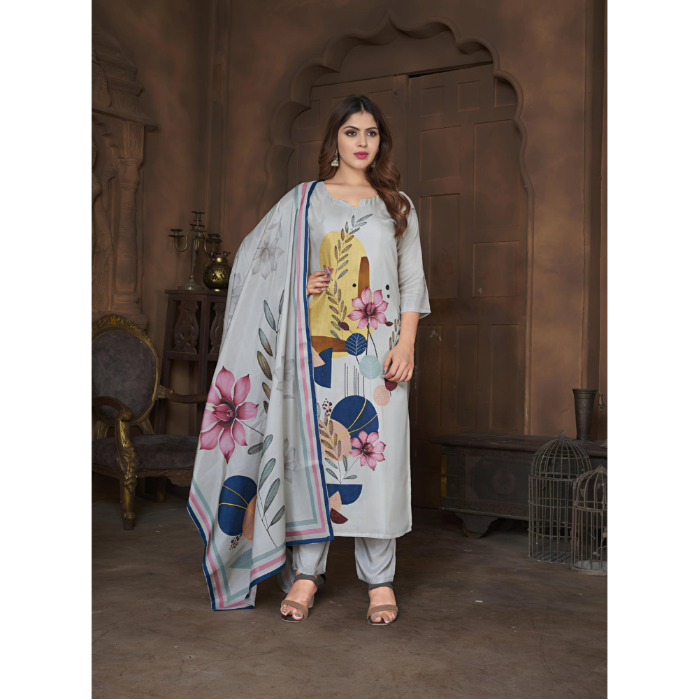 Tasser Cream Suits With Handwork In Muslin Blends Fabrics for Women (Pack of 1)